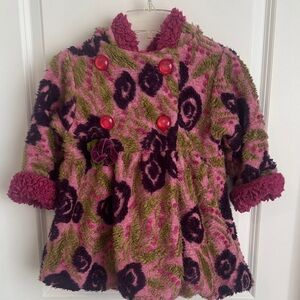 Floral Kids Pea Coat - Pink and Green